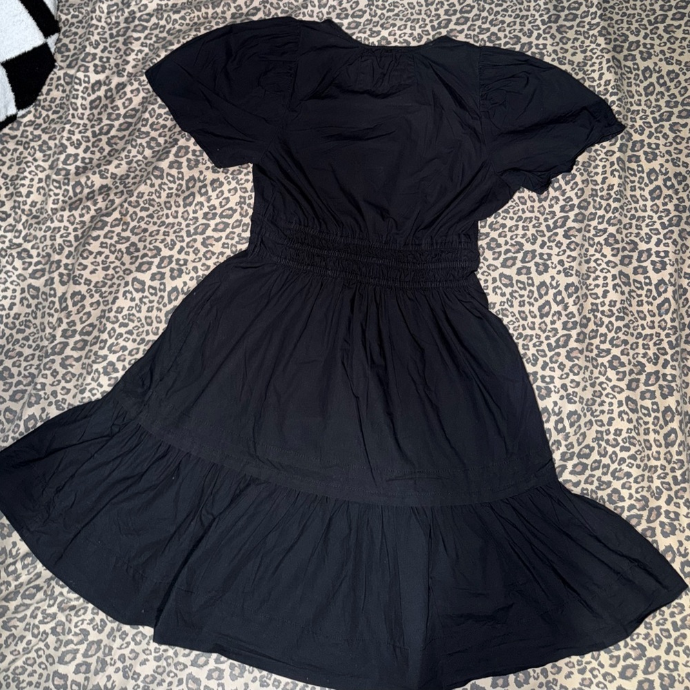 Anthropologie Black Smocked-Waist Mini Dress